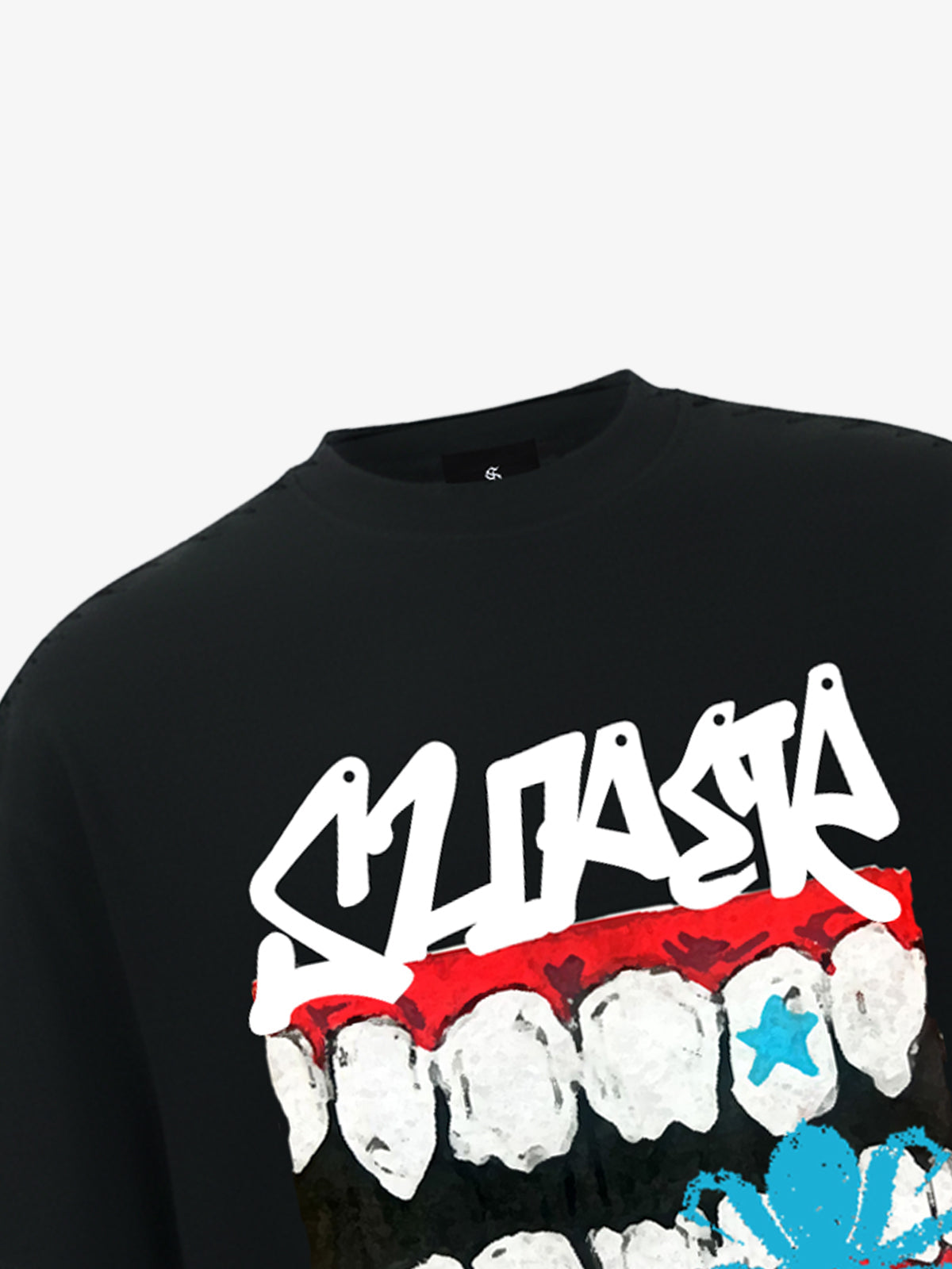 Oversized Flame Logo Skull Print T-Shirt with Ripped Hem 