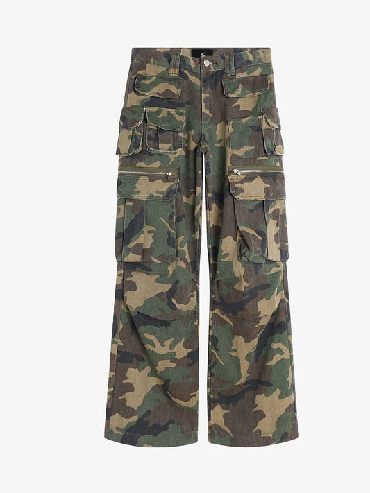 Retro Forest Camouflage Multi-Pocket Cargo Pants 