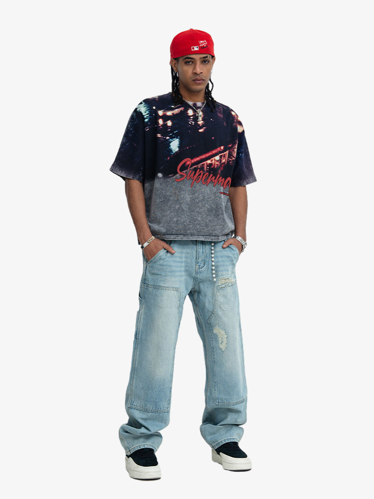 300G Cotton Nightfall Jade Pattern Dyeing Oversized T-Shirt for Men Streetwear Fashion?