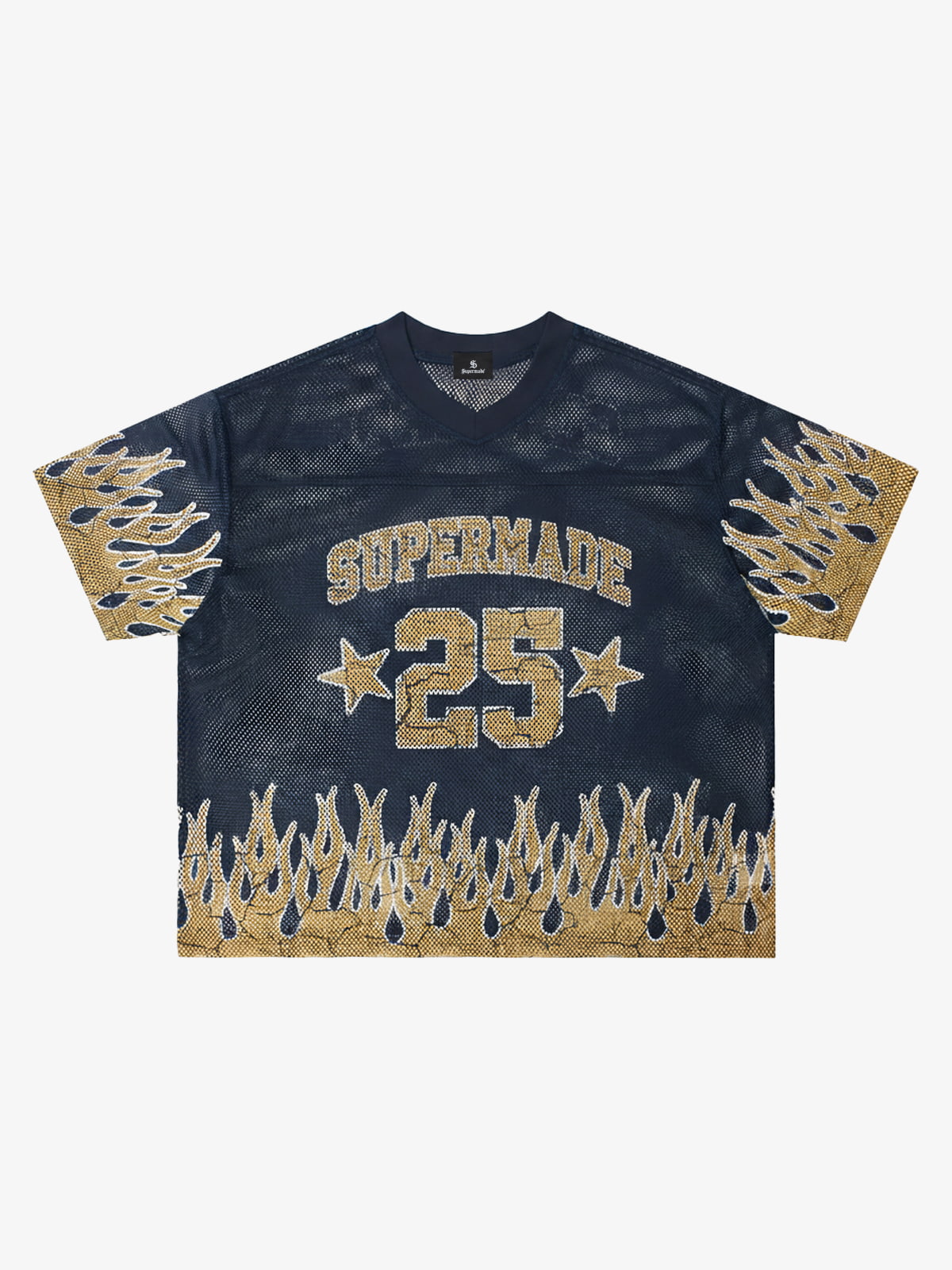 Mesh Flame Print Jersey T-Shirt with Supermade 25 Design 