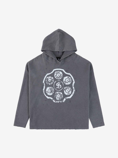 Supermade Waffle-Knit Distressed Button-Pattern Hoodie?