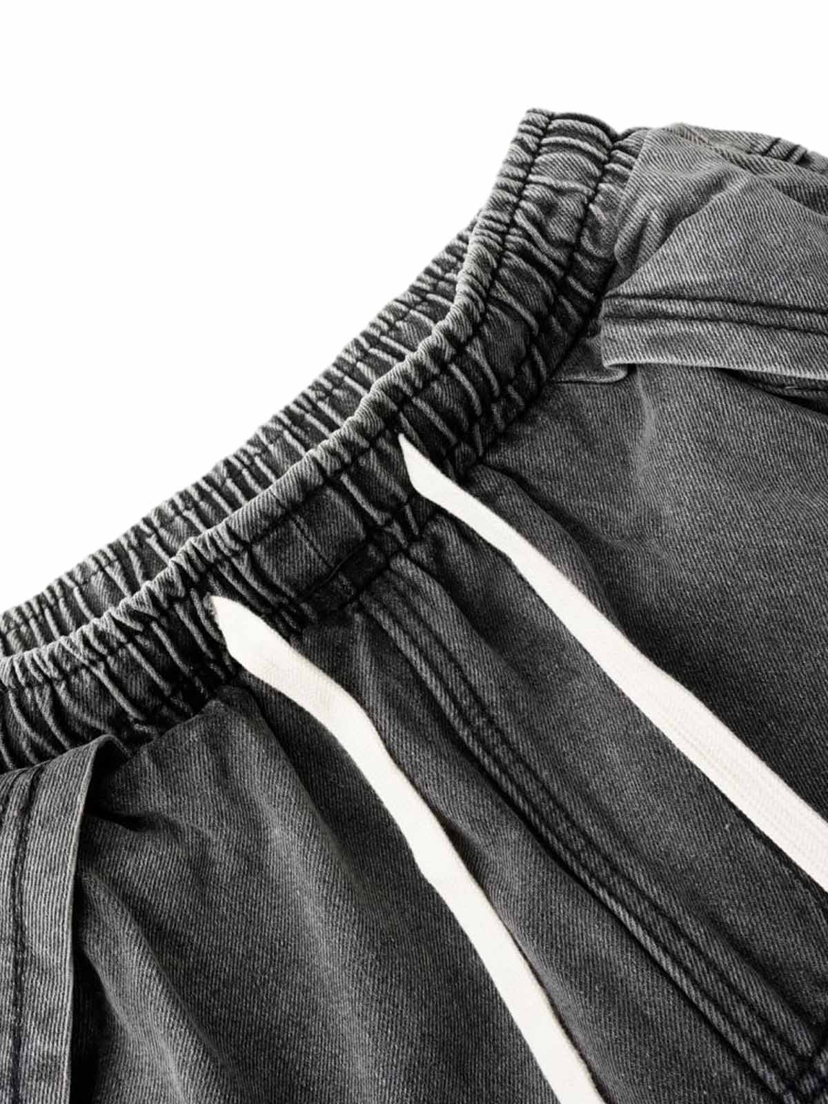 Washed Distressed Raw Edge Drawstring Jeans 