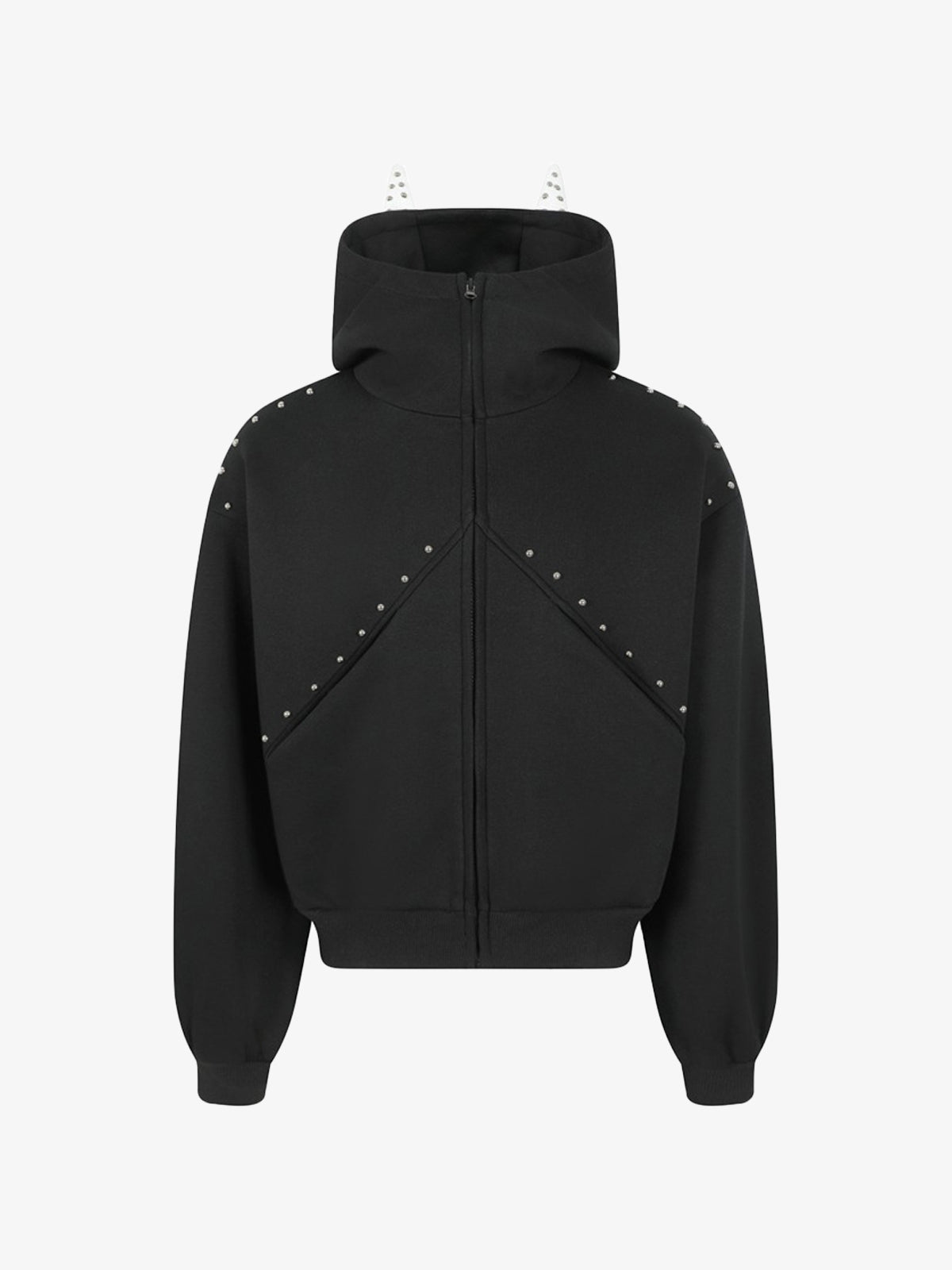 Dark Street Style Cat Ear Studded Zip-Up Hoodie