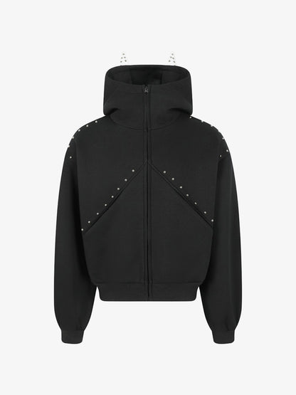 Dark Street Style Cat Ear Studded Zip-Up Hoodie