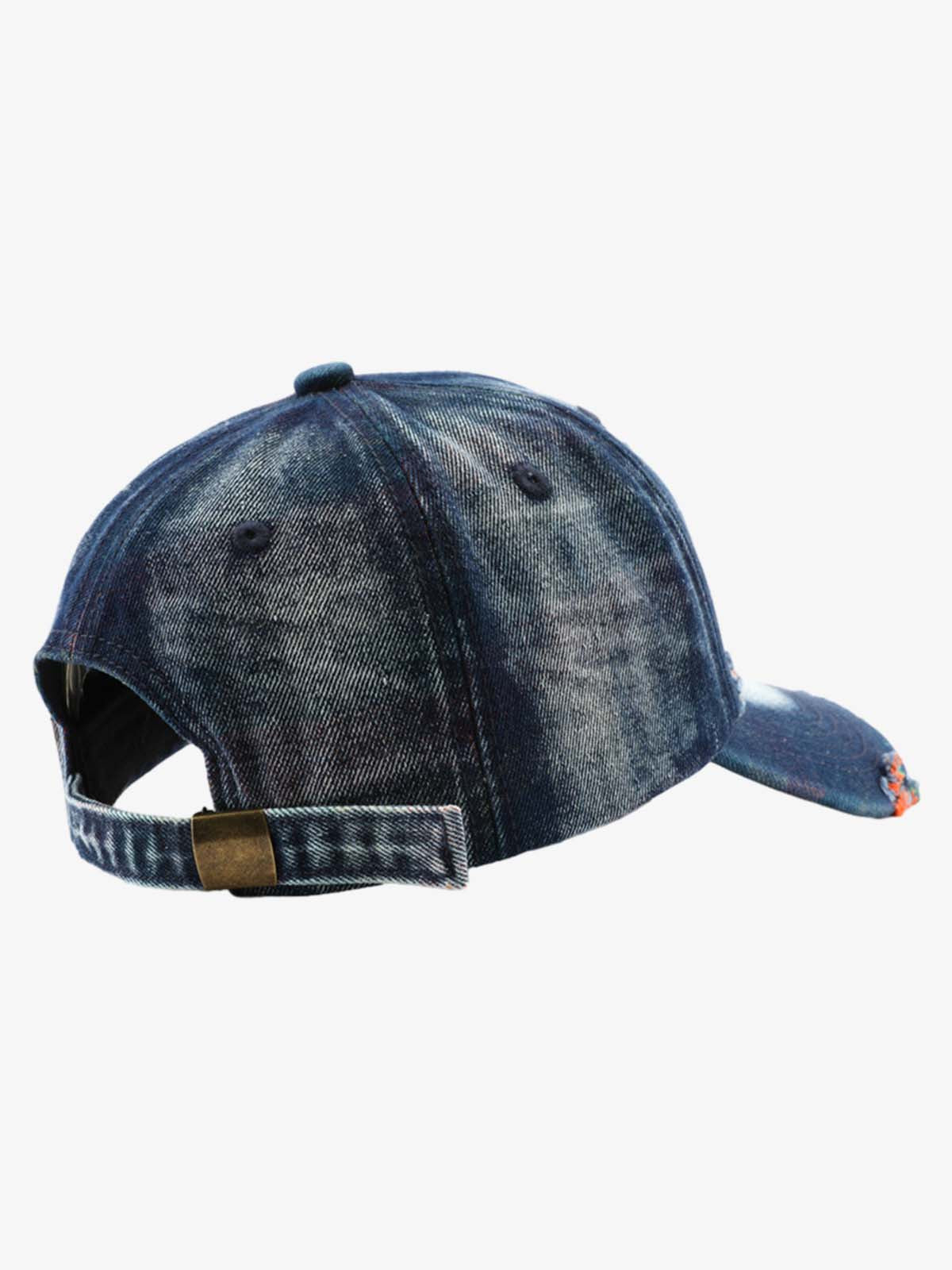 Denim Baseball Cap with Distressed Design and Colorful Stitching for Casual Wear?