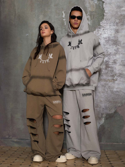 Supermade Distressed Embroidered Hoodie Tracksuit 