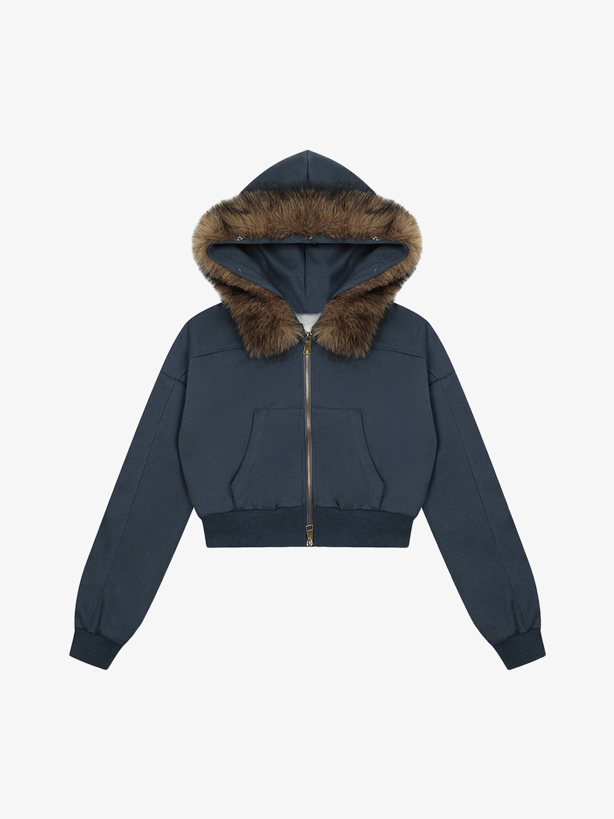 Retro Detachable Fur Collar Cropped Hooded Sweatshirt