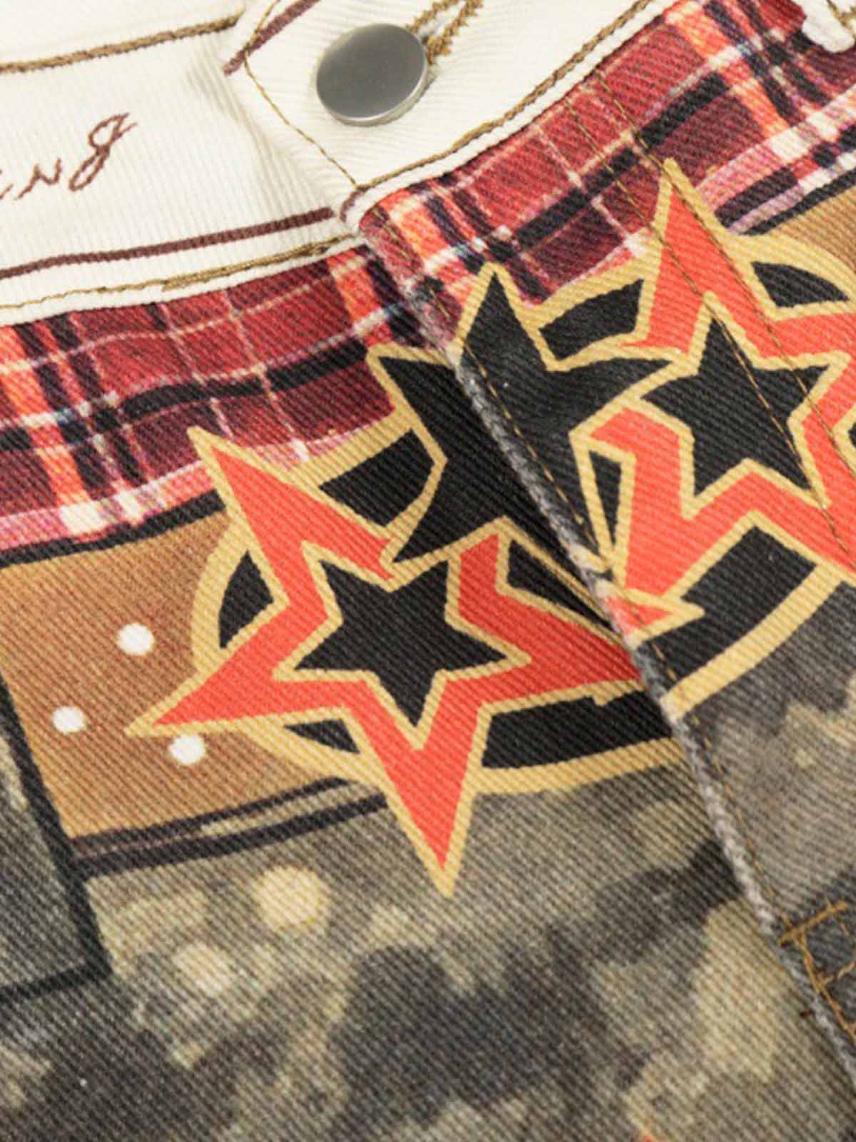 Layered Waist Camo Chain Detail Wide Leg Jeans