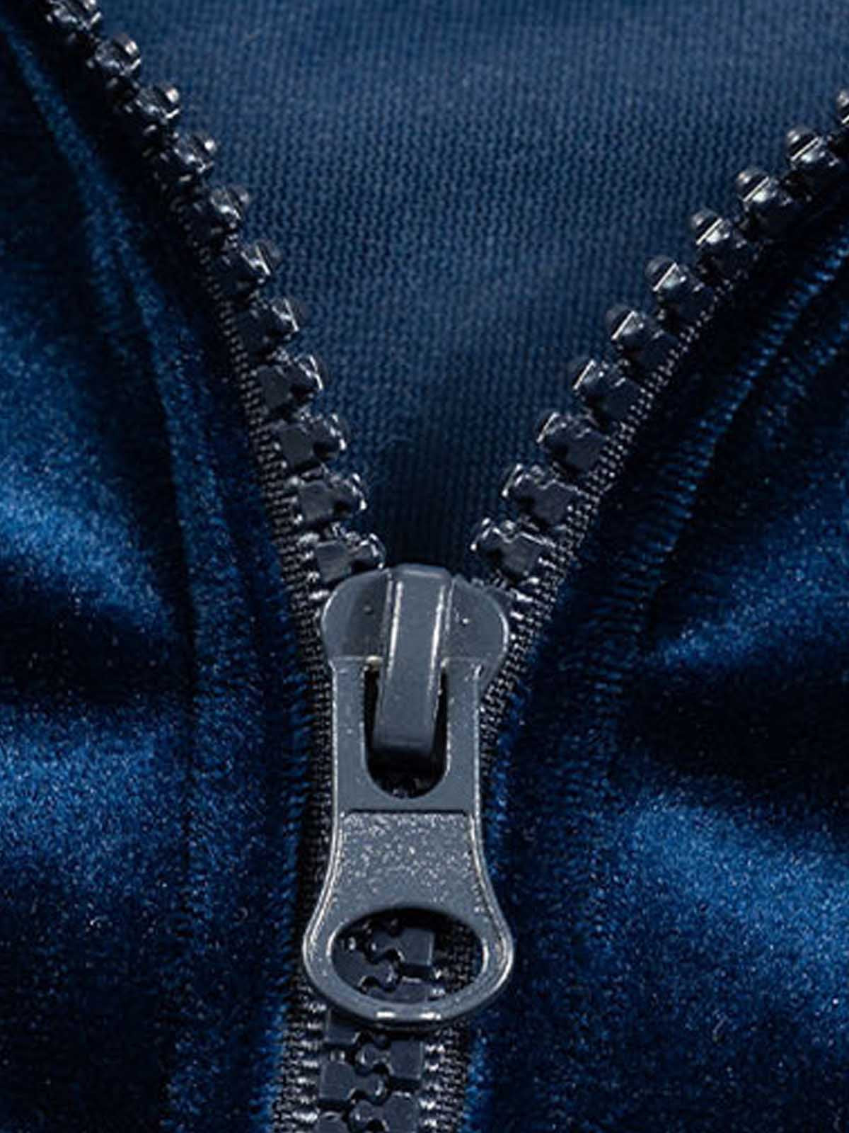 250G Velvet Track Jacket with White Stripe Trim - Unisex Sporty Bomber Coat for Casual Wear 