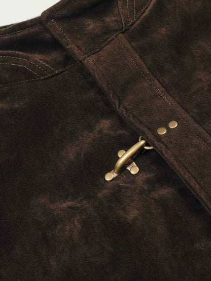Vintage Suede Embroidered Toggle-Buckle Stand Collar Down Jacket