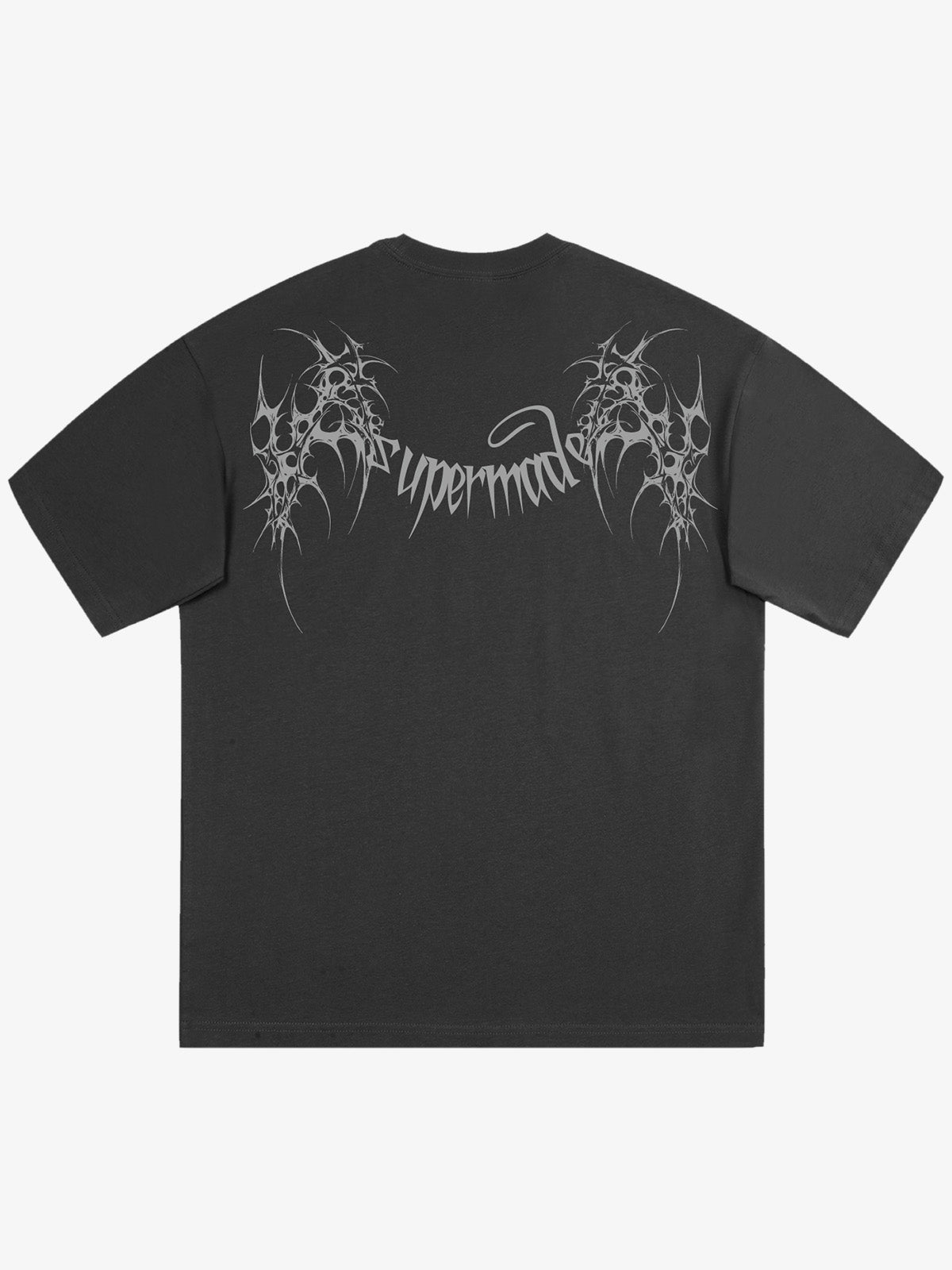 THE SUPERMADE Futuristic spiked pattern gothic style logo font design T-shirts 