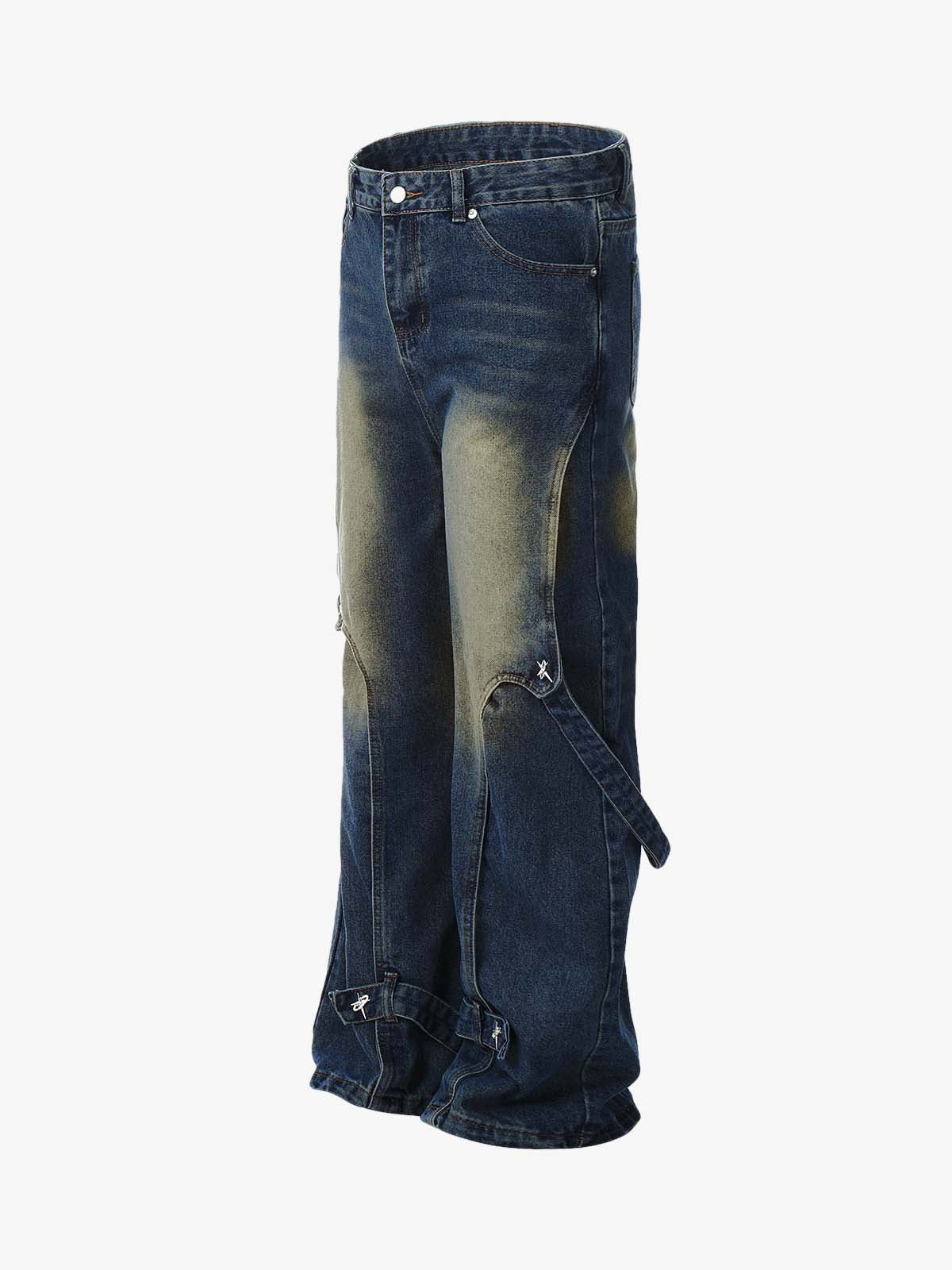 Washed Distressed Deconstructed Split Work Jeans 