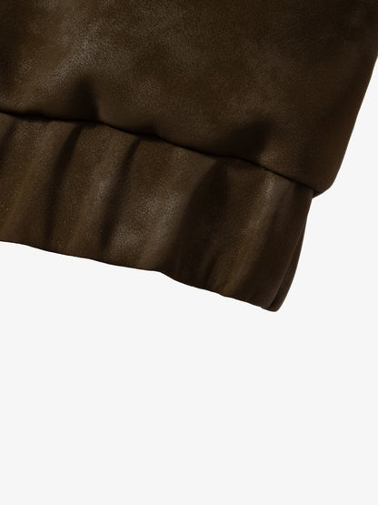 Thesupermade Webbing Stitching Leather And Lambskin Cotton Coat 