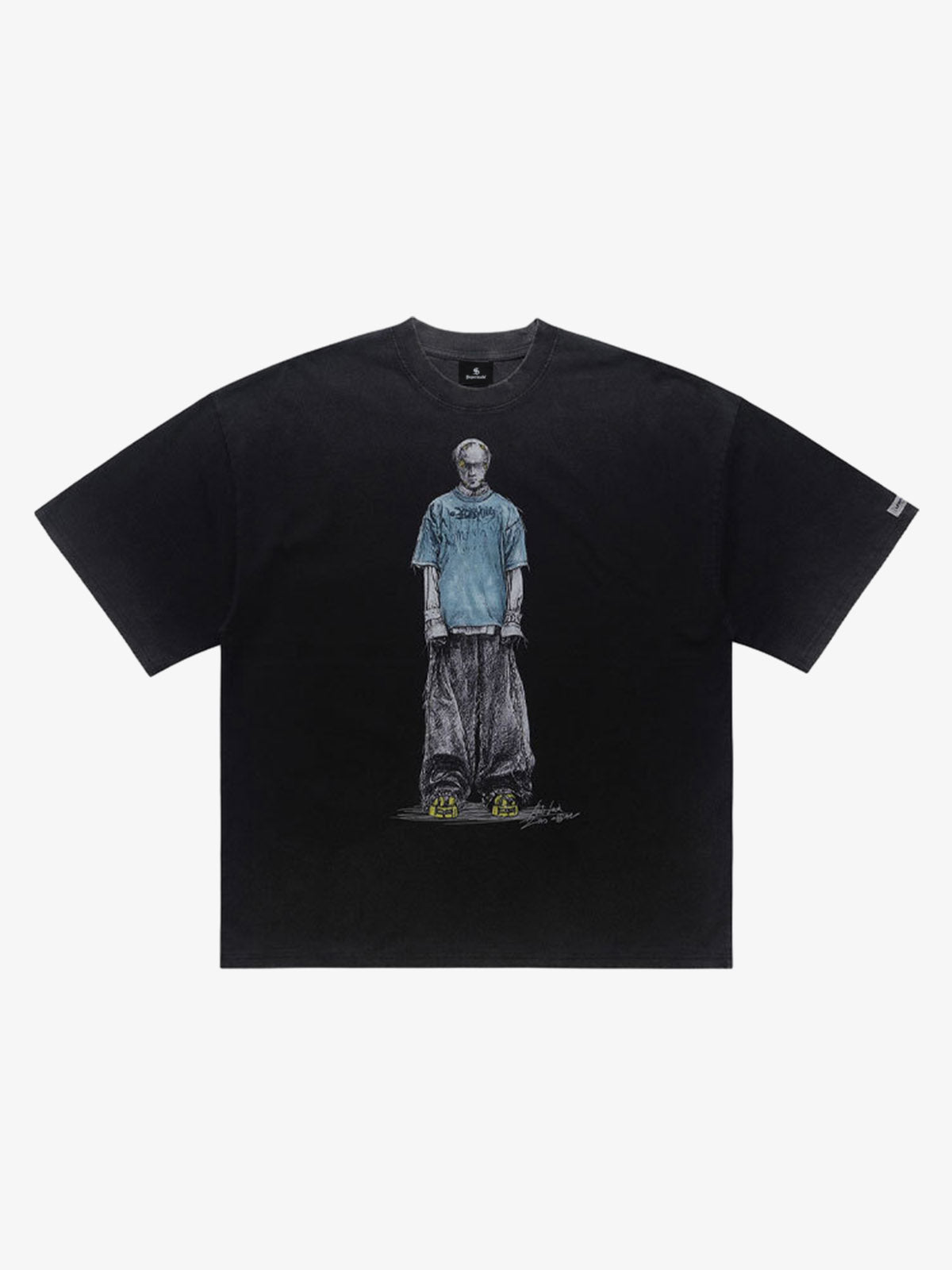 300G Jade Pattern Dyed Cotton Oversized T-Shirt with Skeleton Graphic Print Streetwear?