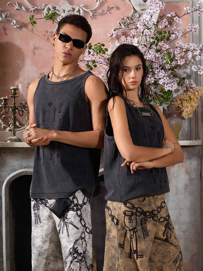 Supermade Washed Distressed Key Print Vest?