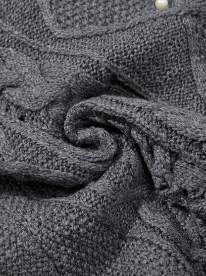 Retro Beaded Crochet Distressed Knit Cardigan 