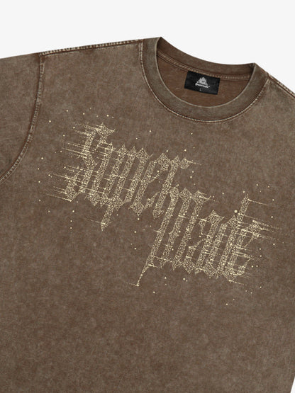 THE SUPERMADE Imitation Diamond Effect LOGO Graphic Tee with Bold Typography Design 