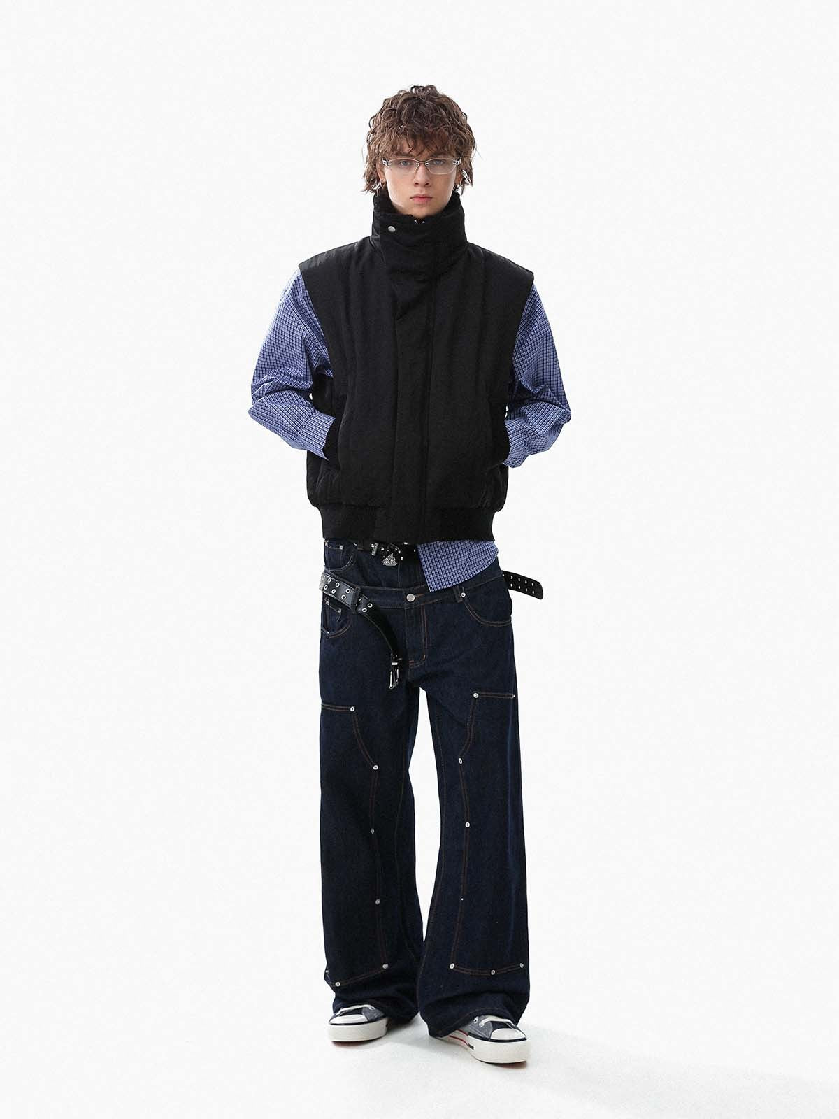 Street High-Neck Asymmetrical Placket Cotton Vest