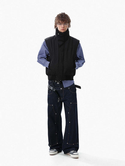 Street High-Neck Asymmetrical Placket Cotton Vest