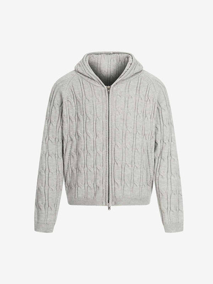 Cable Knit Zip Up Hooded Sweater