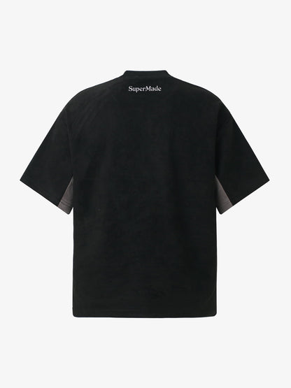 Cotton Blend Oversized Sport T-Shirt with Contrast Panels and Logo Print?