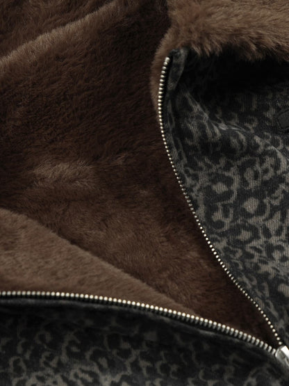 Leopard Print Vest with Faux Fur Collar - Stylish and Warm Winter Outerwear 