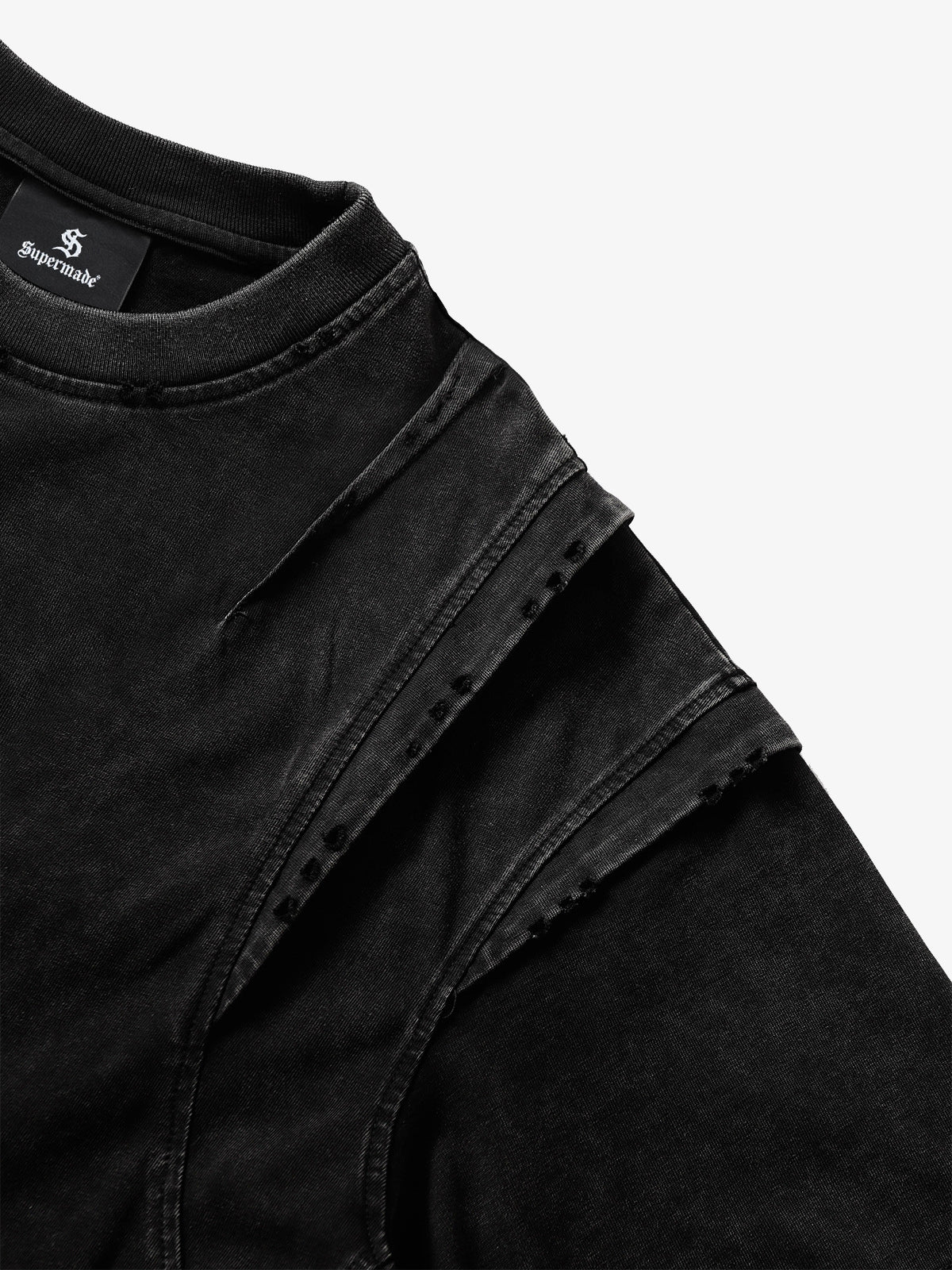 Cotton Blend Oversized T-Shirt with Distressed Denim Panels and Minimalist Logo Design?