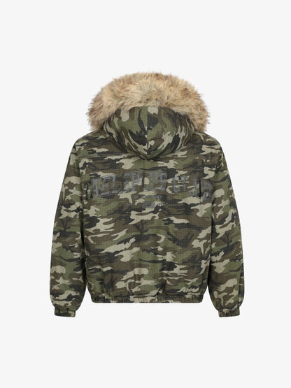 Detachable Fur Collar Forest Camo Padded Jacket 