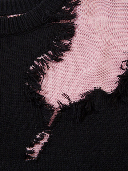 Niche Raw Edge Fringed Knit Sweater 