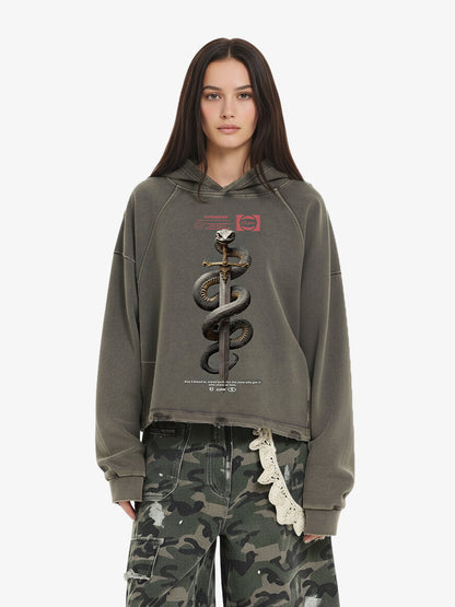 Oversized Snake Graphic Hoodie with Bold Print Design 