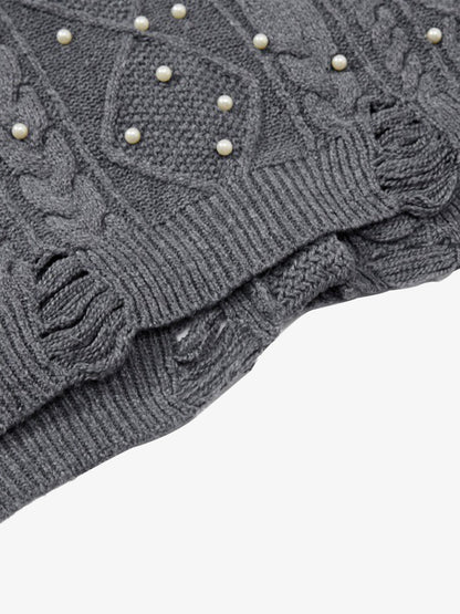 Retro Beaded Crochet Distressed Knit Cardigan 