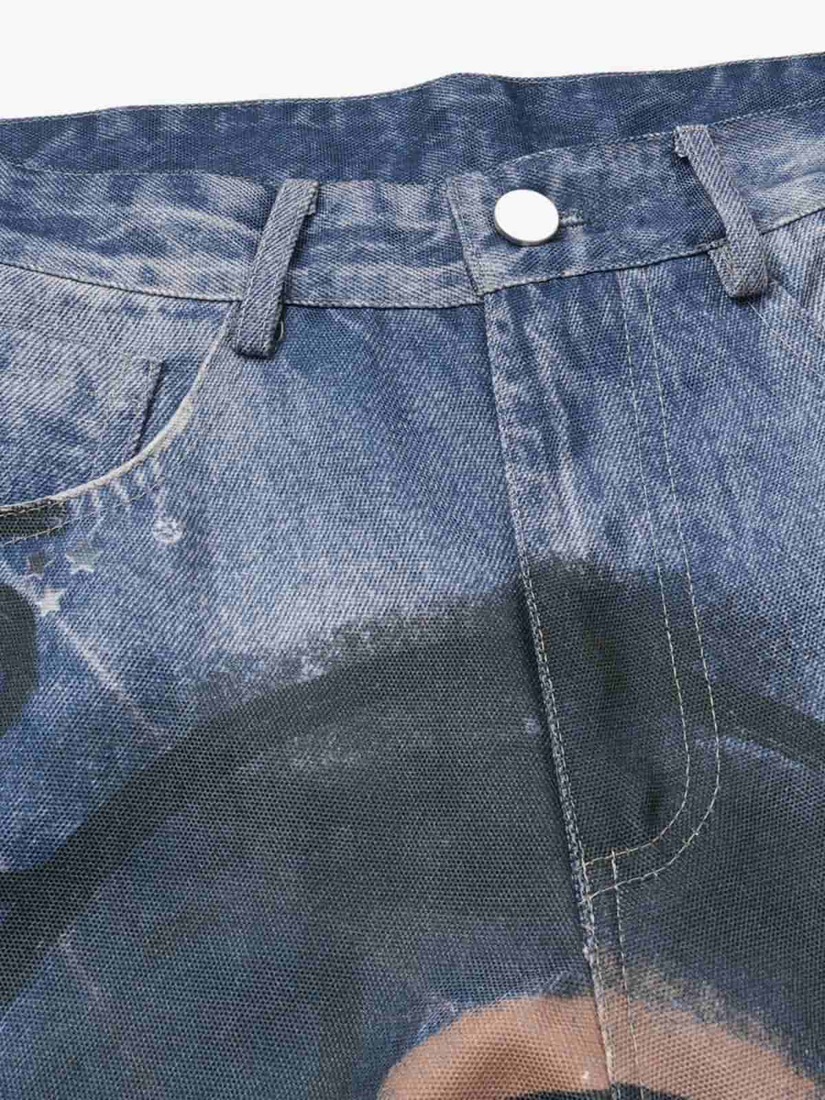 Retro Dachshund 3D Print Washed Distressed Jeans 