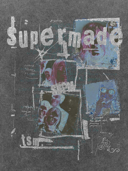 THE SUPERMADE Retro nostalgia Artistic Graphic Print T-Shirt with Collage Design 
