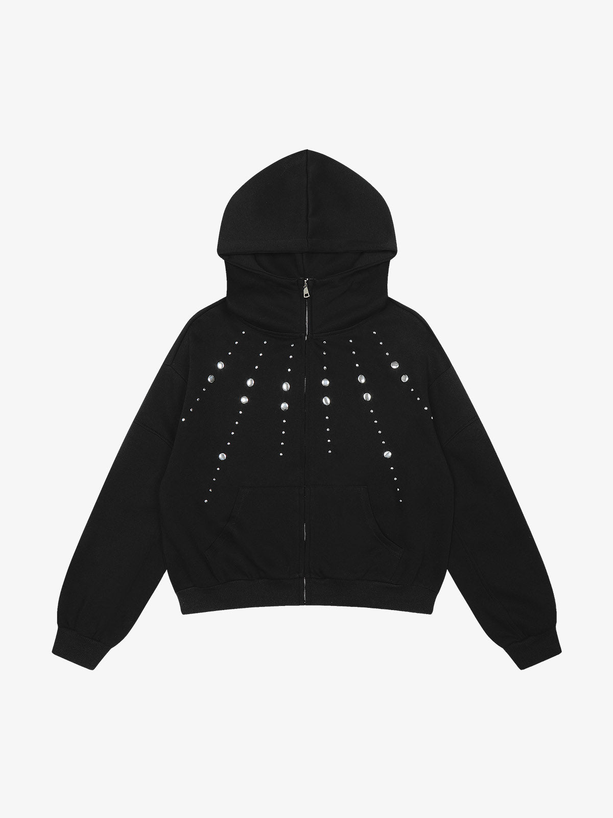Cotton Blend Rhinestone Embellished Hoodie Jacket for Women - Zip-Up Crop Top with Pockets 