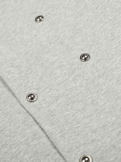 Button Detail Striped Panel Faux Layered Jacket