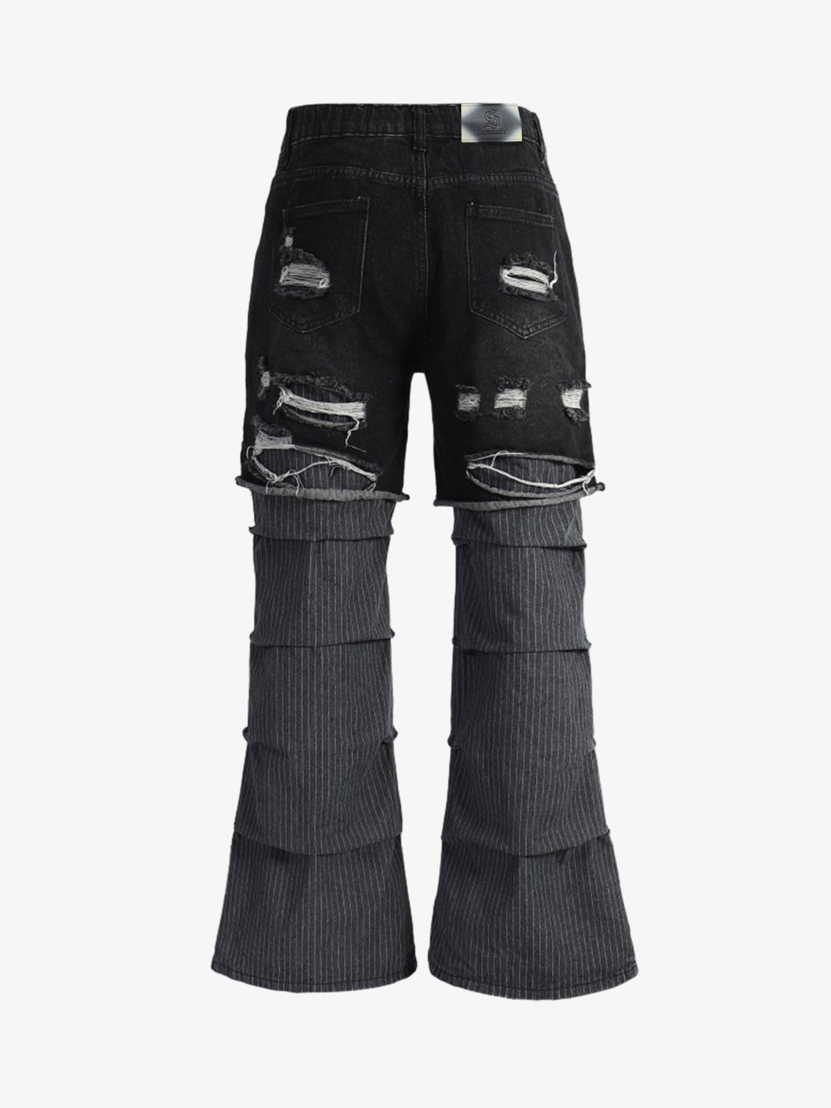 Denim Ripped Layered Flare Pants with Distressed Details 