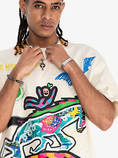 Cotton Graphic Print T-Shirt with Vibrant Street Art Design for Men?