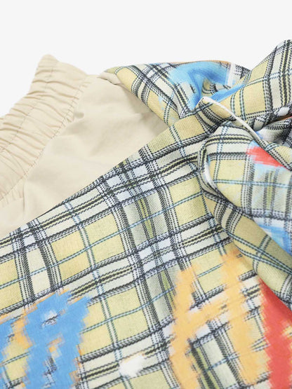 Stylish Wide-Leg Pants with Plaid Overlay for Modern Fashionistas 