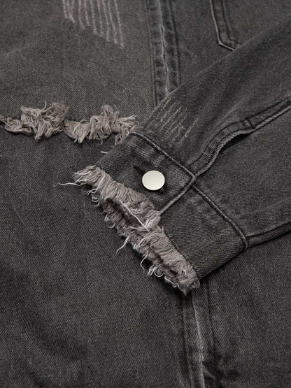 Thesupermade Appliqué Deconstructed Patchwork Distressed Raw-edge Denim Jacket 