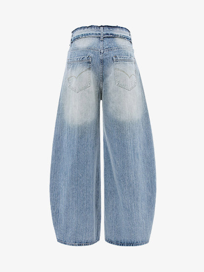 Vintage Washed Patchwork Distressed Scimitar Jeans 