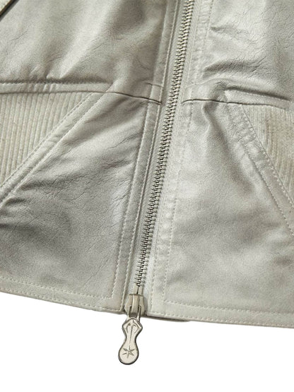 Wasteland Dirty Dyed Leather Bomber Jacket 