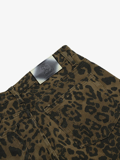 Cotton Leopard Print High-Waisted Wide-Leg Shorts for Women 