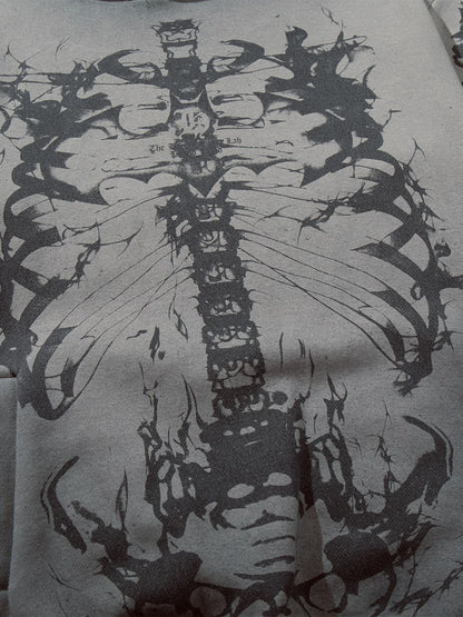 Street Washed Distressed Dark Skeletons Print Hoodie 