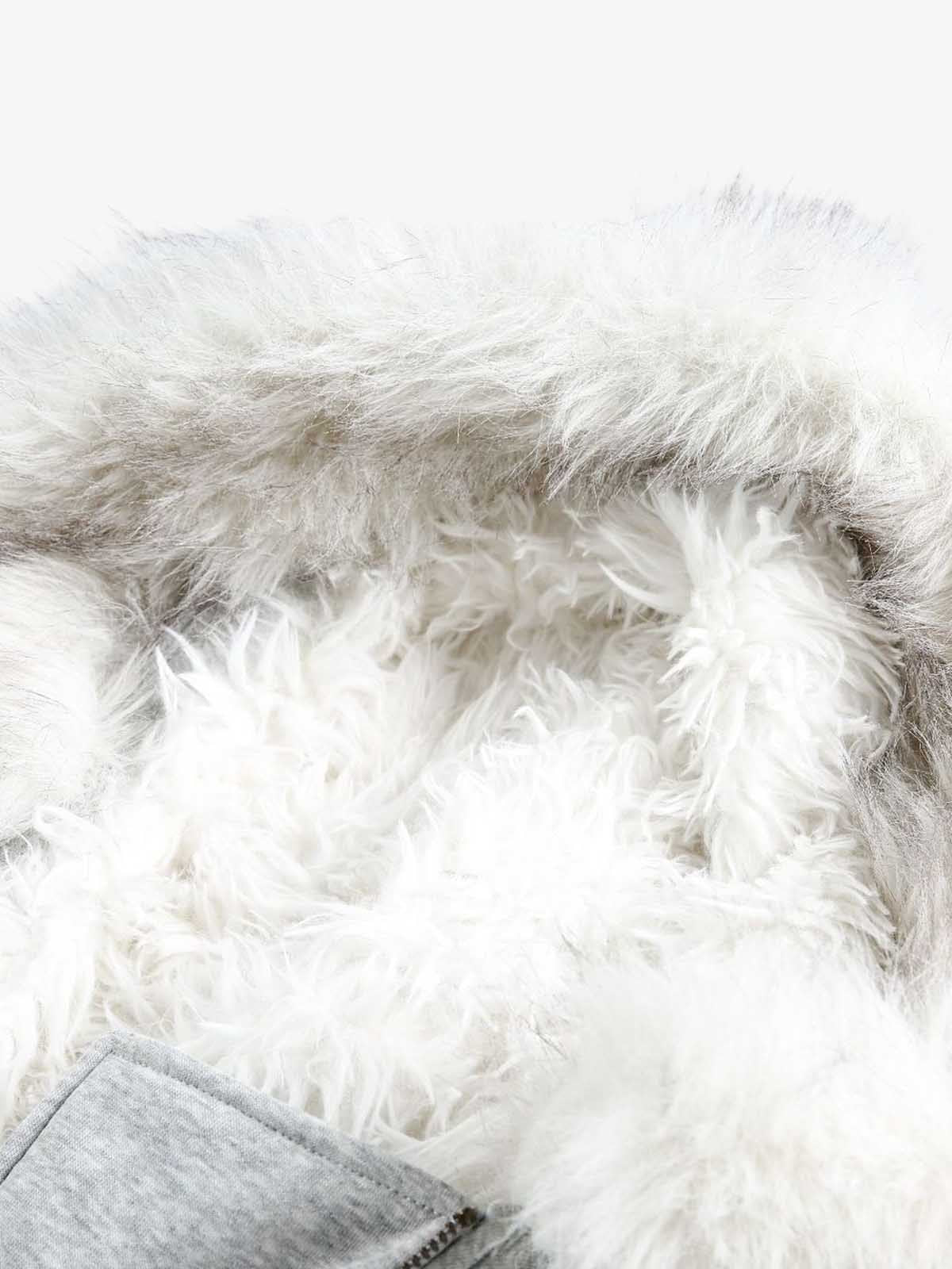 Detachable Fur Hooded Off-Shoulder Cropped Jacket