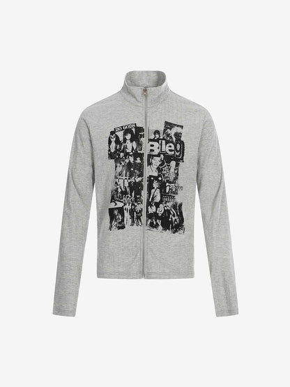 Retro Punk Print Knit Cardigan Long Sleeve Top