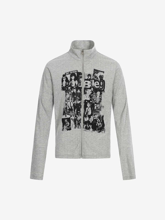 Retro Punk Print Knit Cardigan Long Sleeve Top