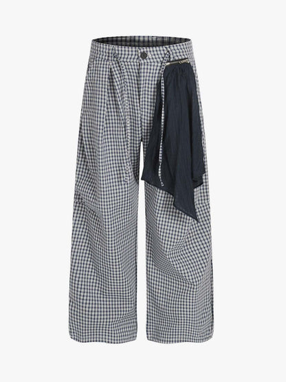 Checkered Wide-Leg Pants with Asymmetrical Panel Detail 