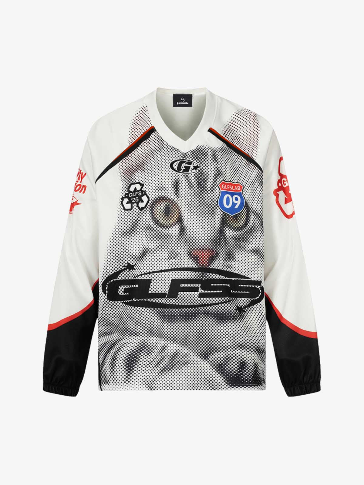 Retro Cat Digital Print Long Sleeve Jersey T-Shirt 