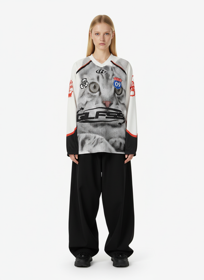 Retro Cat Digital Print Long Sleeve Jersey T-Shirt