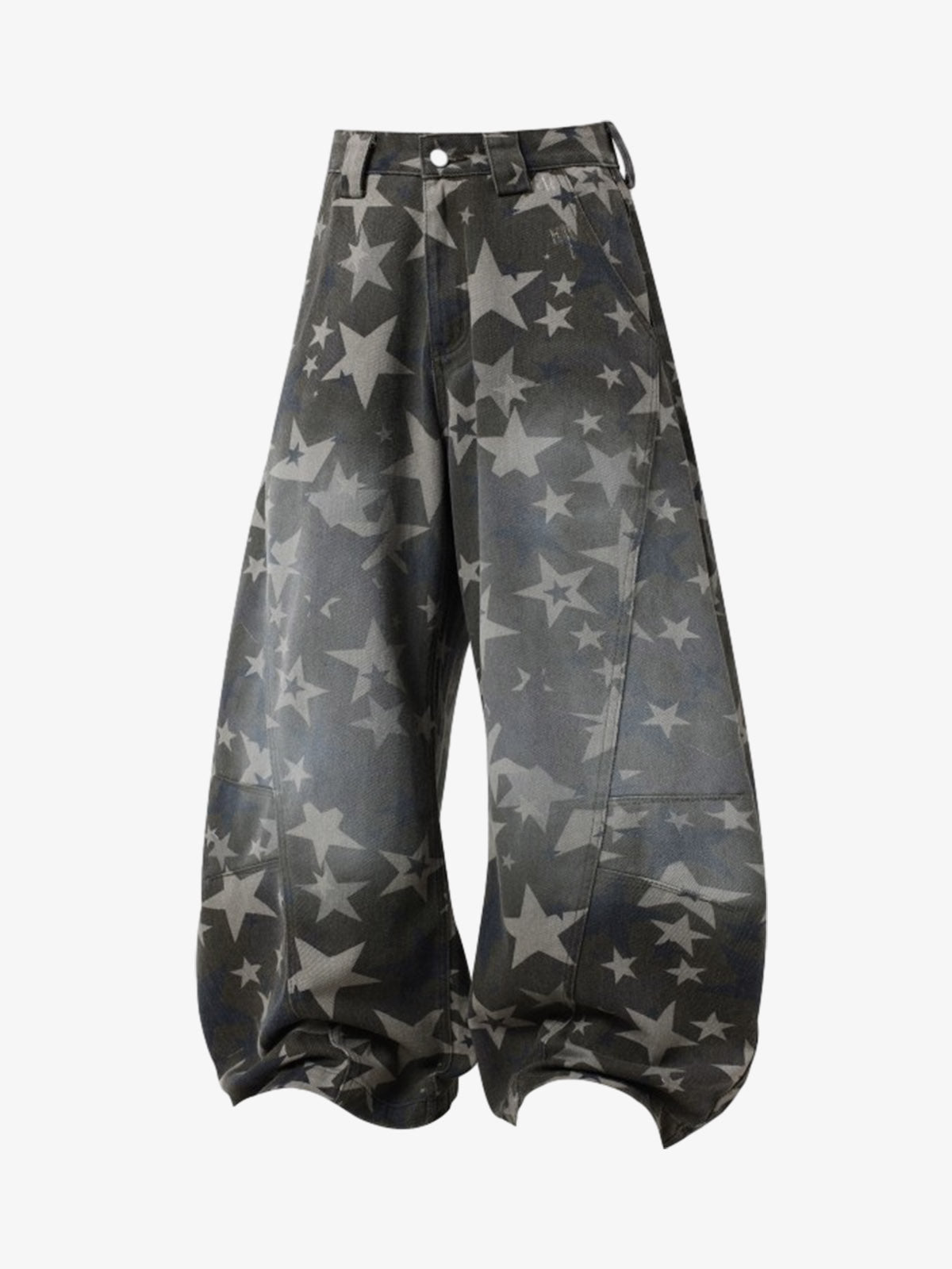 Denim Star Print Wide Leg Pants with Elastic Cuff for Casual Streetwear 